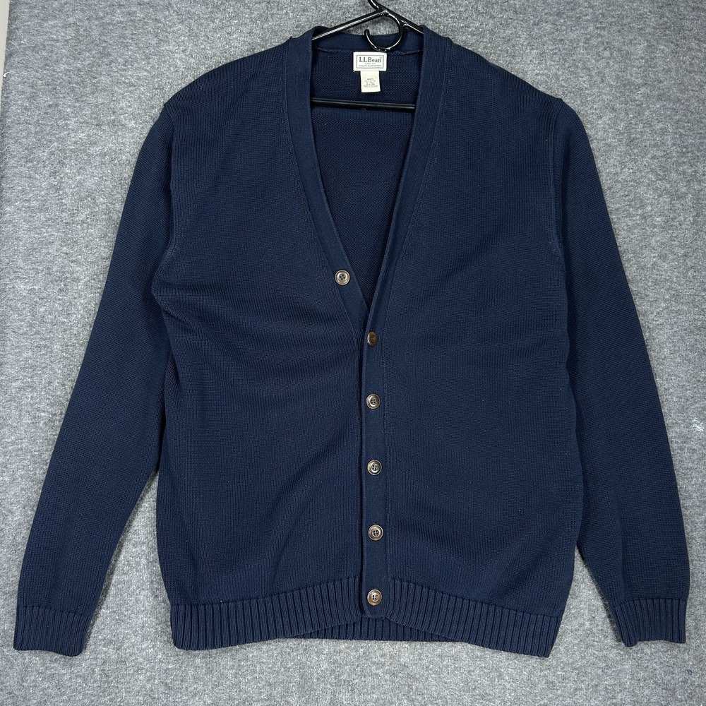 Vintage 90s L.L.Bean Cardigan Mens XLT Blue V-Neck Chunky Knit Cotton O KU39